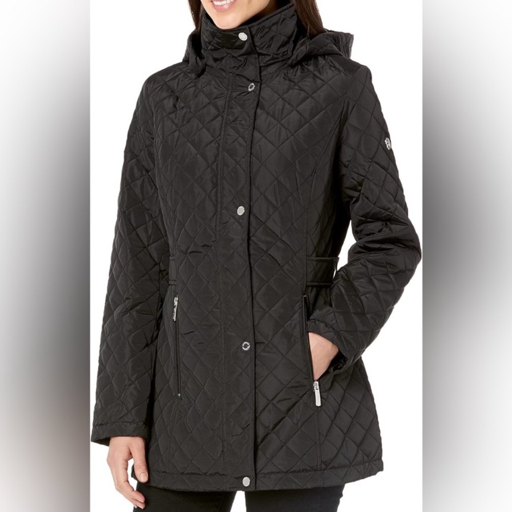 Calvin Klein Black Puffer Jacket with High Collar and Hood